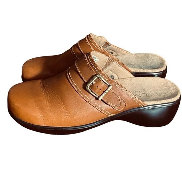Vionic Elation Bayside Cinnamon Leather Orthaheel Buckle Clogs Mules Shoes Sz 8 - Picture 4 of 8